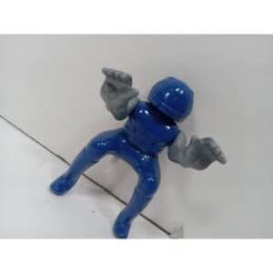 Blue Helmeted Mini Action Figure Toy Gray Gloves Articulated Plastic Robot